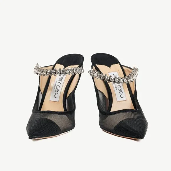 Jimmy Choo Bing 100 Black Mesh & Suede Crystal-Embellished Mules - Picture 2 of 10